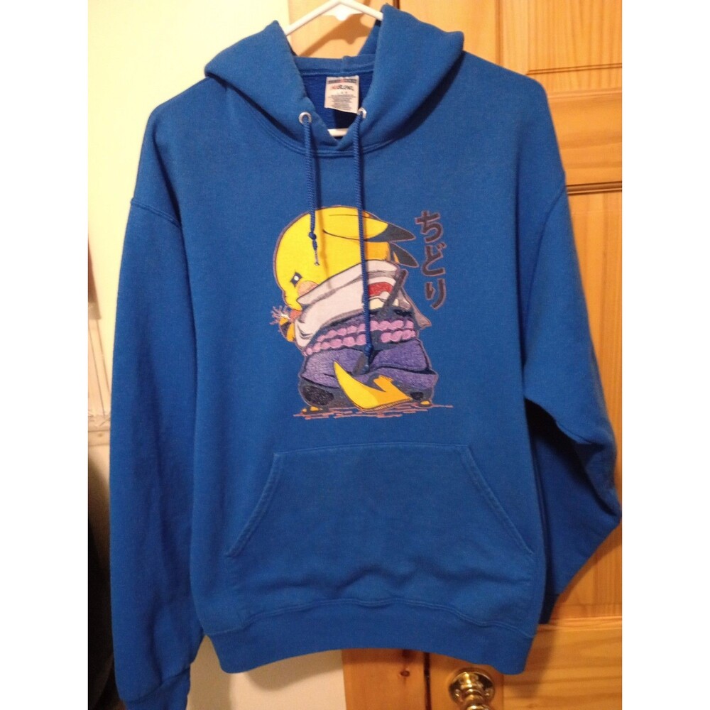 Vintage Pikachu Sasuke Naruto Chidori Hoodie JERZEES SIZE LG Blue